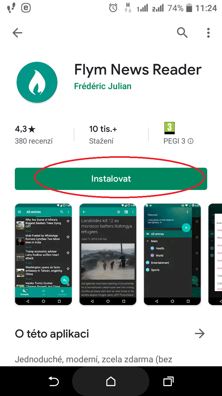 instalace Flym