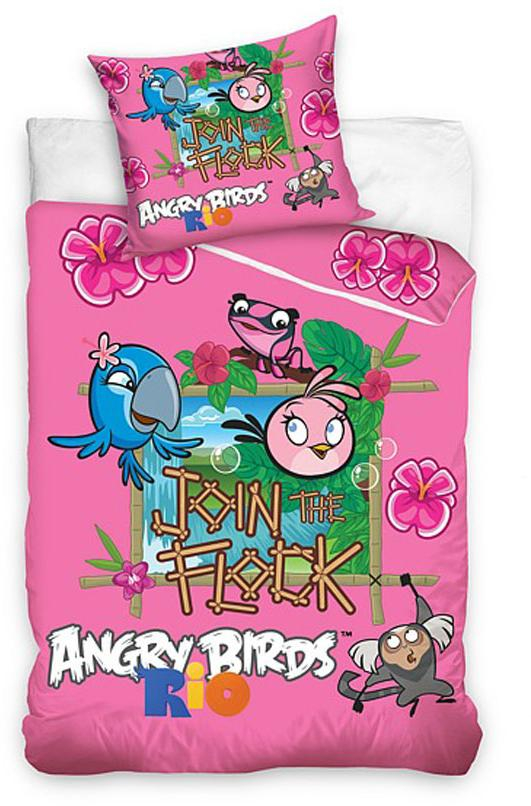 Povlečení Angry Birds Rio růžová 140x200, 70x80 cm
