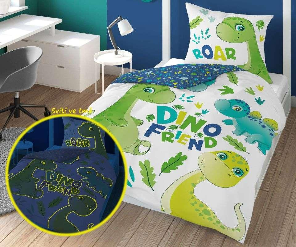 Svítící povlečení Dino Friend 140x200, 70x80 cm