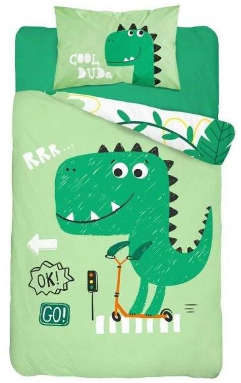 Bambusové povlečení do postýlky Dino green 100x135, 40x60 cm