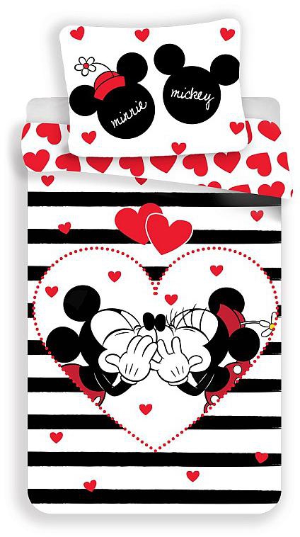 Povlečení Mickey a Minnie stripes 140x200, 70x90 cm