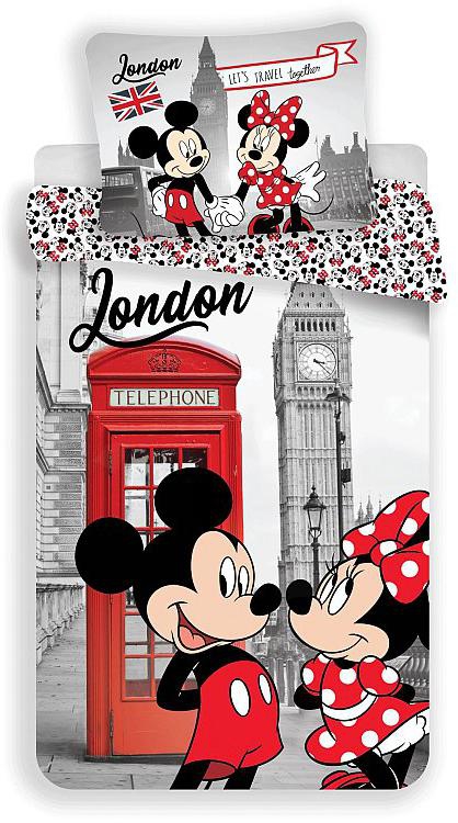 Povlečení Mickey a Minnie Londýn Telephone 140x200, 70x90 cm