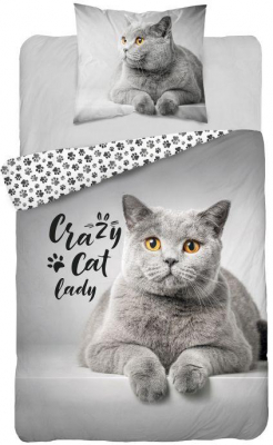 Povlečení Crazy Cat 140x200, 70x80 cm