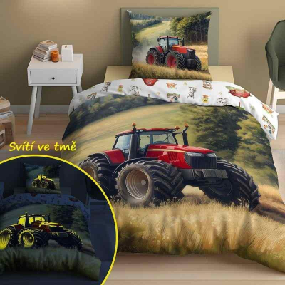 Povlečení Traktor z hor svítící 140x200, 70x80 cm