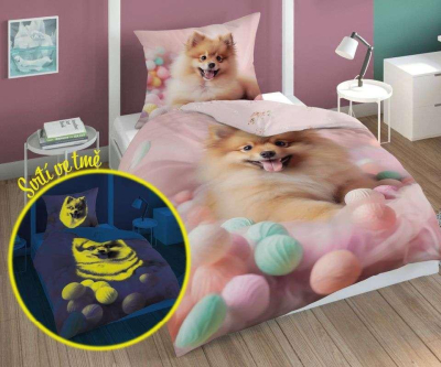 Povlečení Pejsek Pomeranian svítící 140x200, 70x80 cm