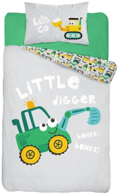 Bambusové povlečení do postýlky Bagr zelený 100x135, 40x60 cm