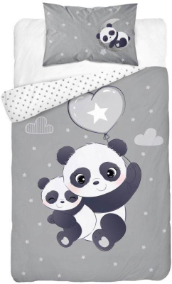 Bambusové povlečení do postýlky Panda šedá 100x135, 40x60 cm