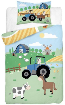 Bambusové povlečení do postýlky Farma modrá 100x135 cm