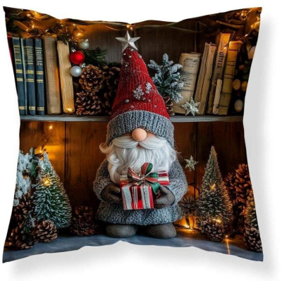 Vánoční povlak na polštářek Trpaslík knihovna 40x40 cm