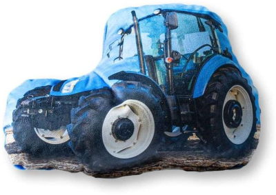 Tvarovaný mikroplyšový polštářek Traktor modrý