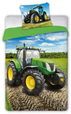 Povlečení s traktorem zelený 140x200, 70x90 cm