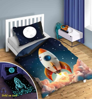 Povlečení Raketa svítící 140x200, 70x90 cm