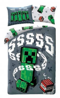 Povlečení Minecraft Creeper Grey 140x200, 70x90 cm