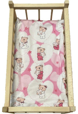 Matrace do postýlky pro panenky Medvídek srdíčka růžová 50x28 cm